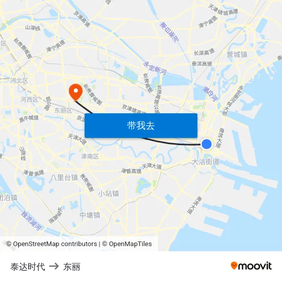 泰达时代 to 东丽 map