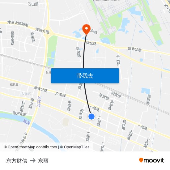 东方财信 to 东丽 map