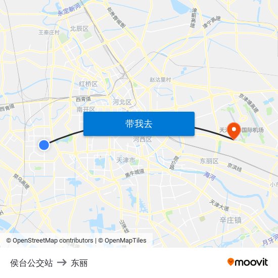 侯台公交站 to 东丽 map