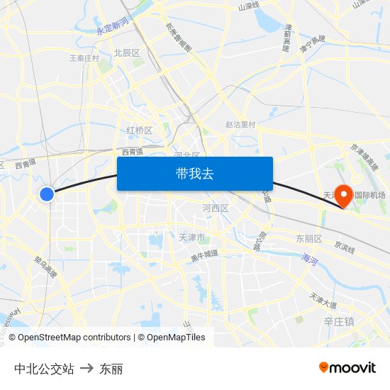中北公交站 to 东丽 map
