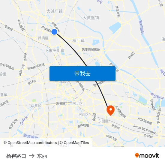 杨崔路口 to 东丽 map