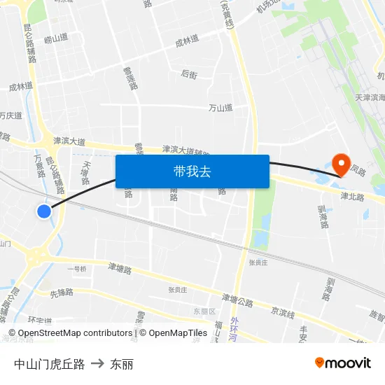 中山门虎丘路 to 东丽 map