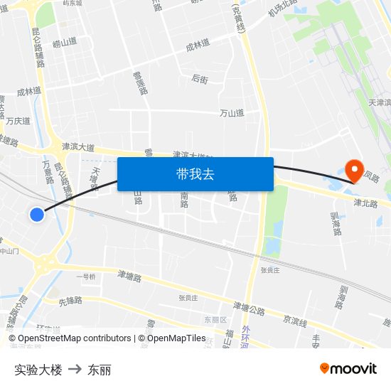 实验大楼 to 东丽 map