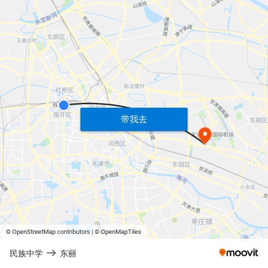 民族中学 to 东丽 map