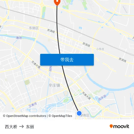 西大桥 to 东丽 map
