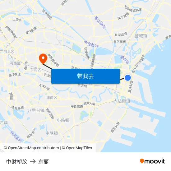 中财塑胶 to 东丽 map