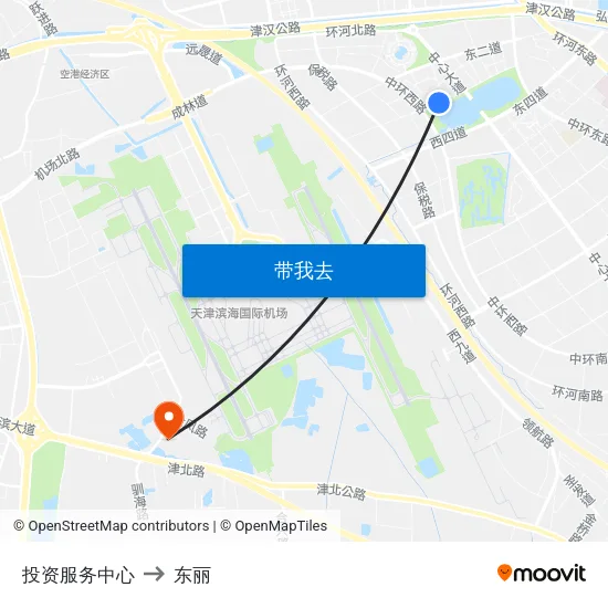 投资服务中心 to 东丽 map