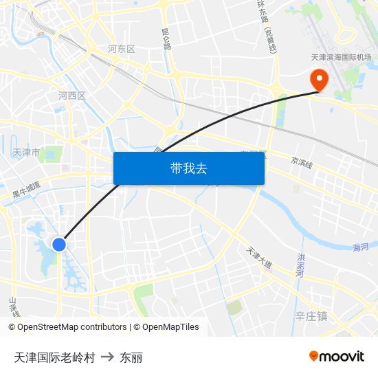 天津国际老岭村 to 东丽 map