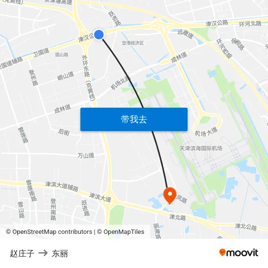 赵庄子 to 东丽 map