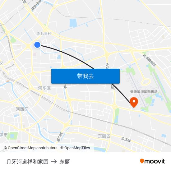 月牙河道祥和家园 to 东丽 map