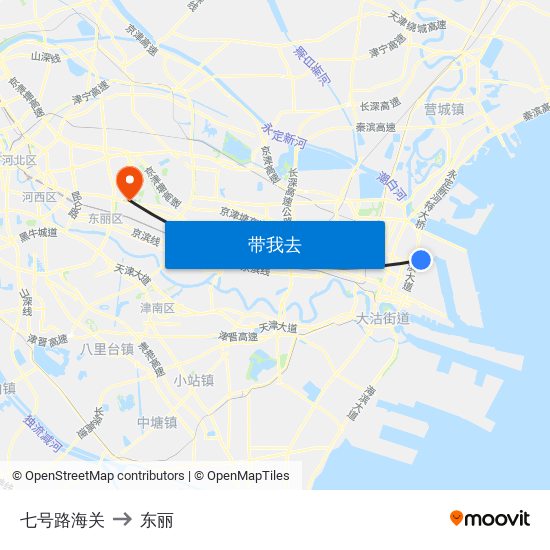 七号路海关 to 东丽 map