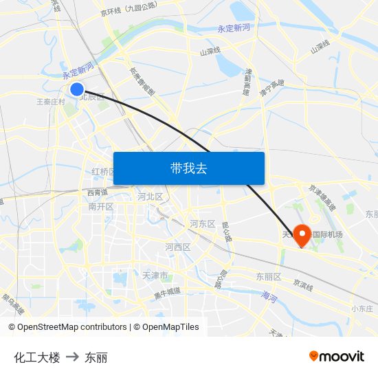 化工大楼 to 东丽 map