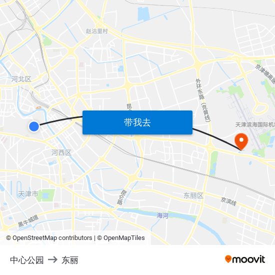 中心公园 to 东丽 map