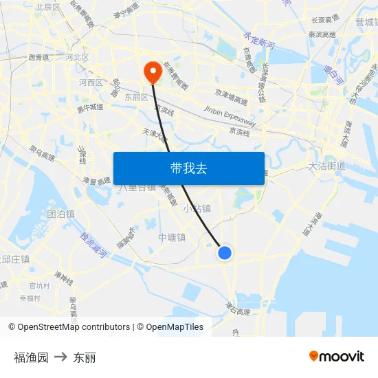 福渔园 to 东丽 map