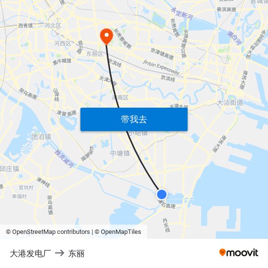 大港发电厂 to 东丽 map