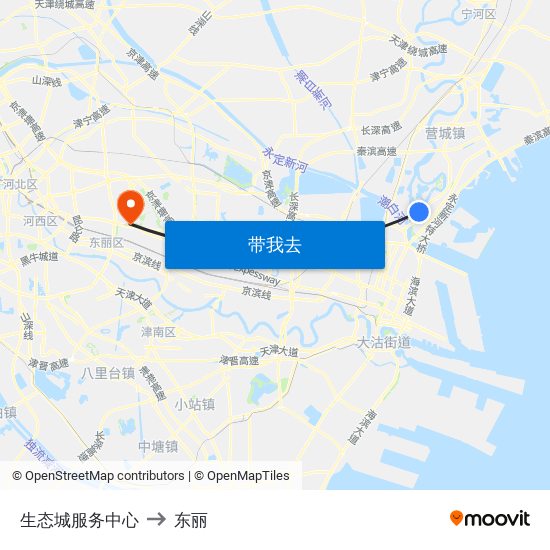 生态城服务中心 to 东丽 map