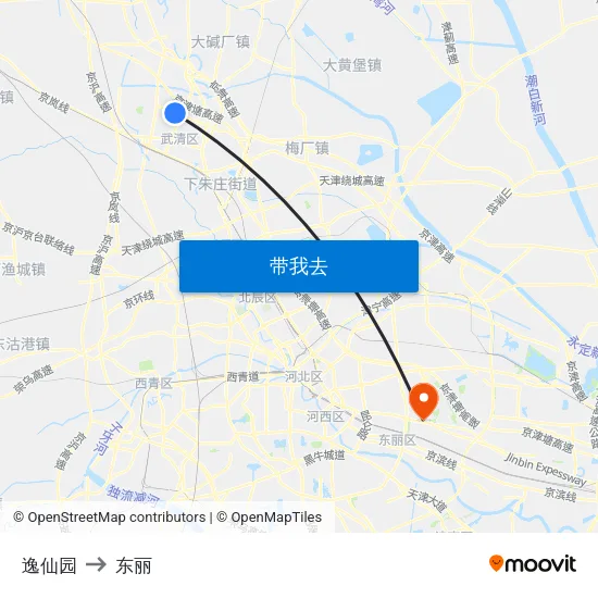逸仙园 to 东丽 map