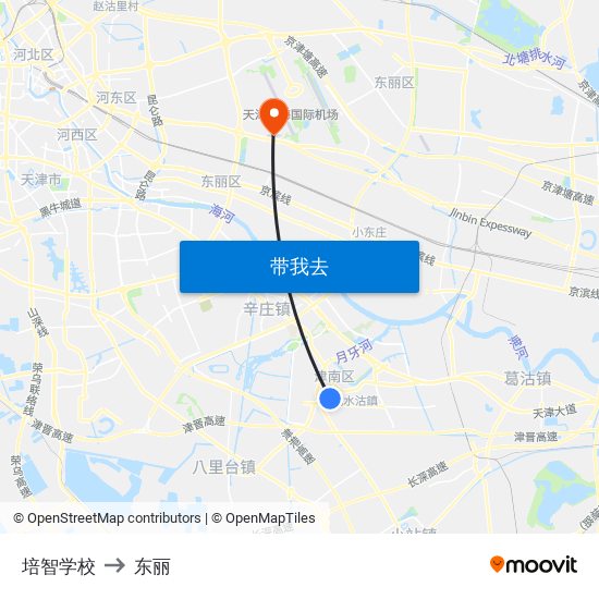 培智学校 to 东丽 map