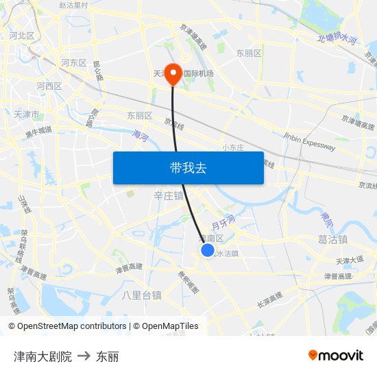 津南大剧院 to 东丽 map