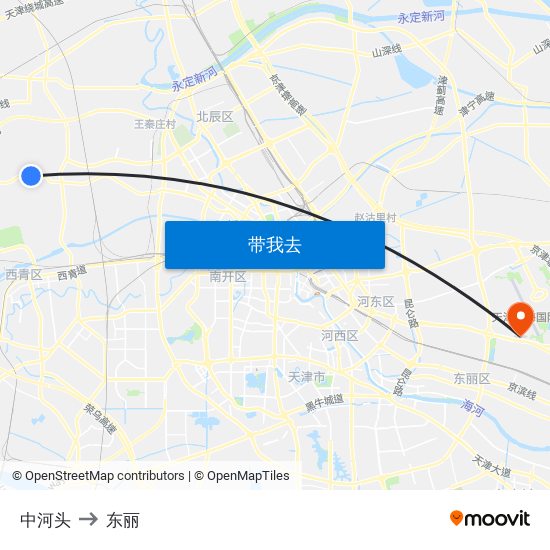 中河头 to 东丽 map