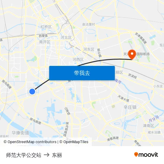 师范大学公交站 to 东丽 map