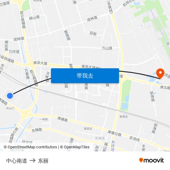 中心南道 to 东丽 map