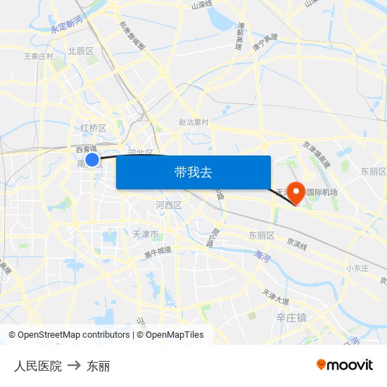人民医院 to 东丽 map