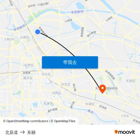 北辰道 to 东丽 map