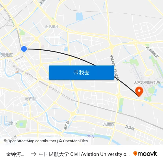 金钟河大街 to 中国民航大学 Civil Aviation University of China map