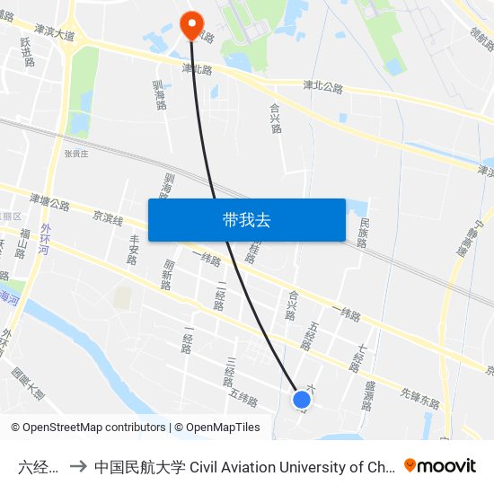 六经路 to 中国民航大学 Civil Aviation University of China map