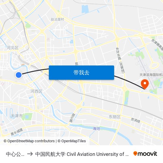 中心公园 to 中国民航大学 Civil Aviation University of China map