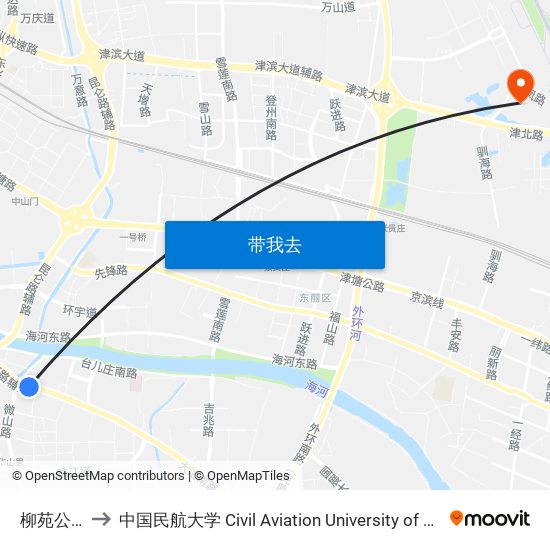 柳苑公寓 to 中国民航大学 Civil Aviation University of China map