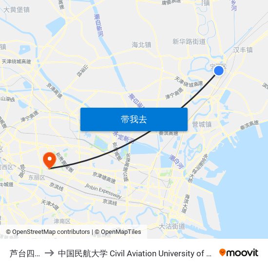 芦台四中 to 中国民航大学 Civil Aviation University of China map