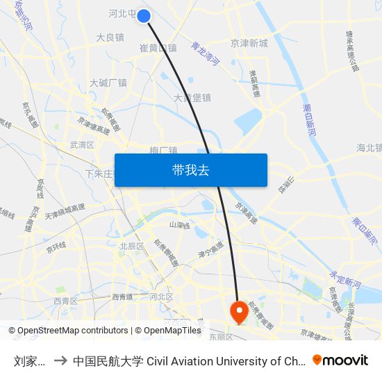 刘家街 to 中国民航大学 Civil Aviation University of China map