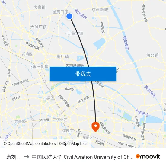 康刘庄 to 中国民航大学 Civil Aviation University of China map