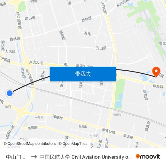 中山门东里 to 中国民航大学 Civil Aviation University of China map