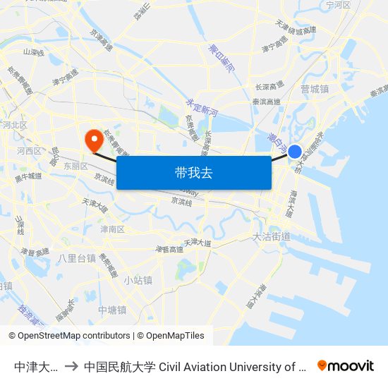 中津大道 to 中国民航大学 Civil Aviation University of China map