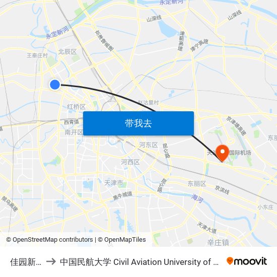 佳园新里 to 中国民航大学 Civil Aviation University of China map