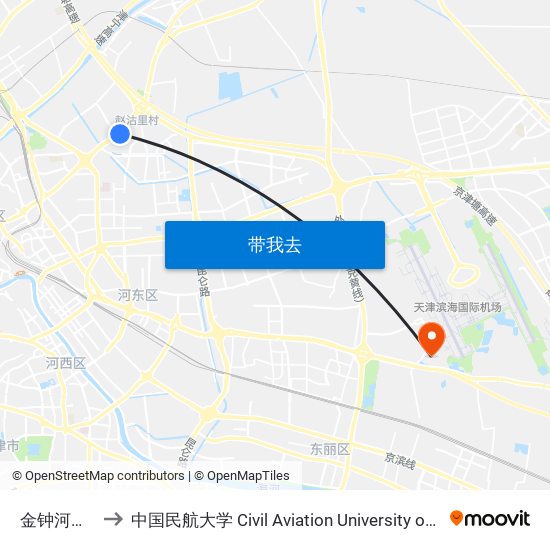 金钟河大街 to 中国民航大学 Civil Aviation University of China map