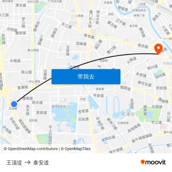 王顶堤 to 泰安道 map