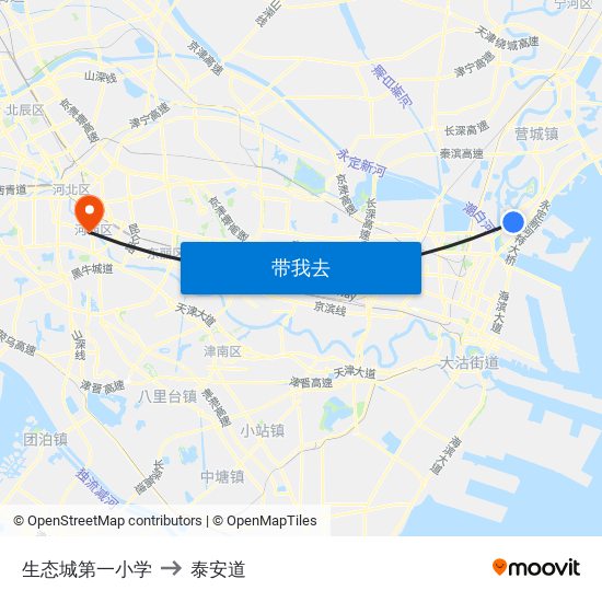 生态城第一小学 to 泰安道 map