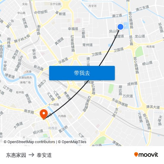 东惠家园 to 泰安道 map