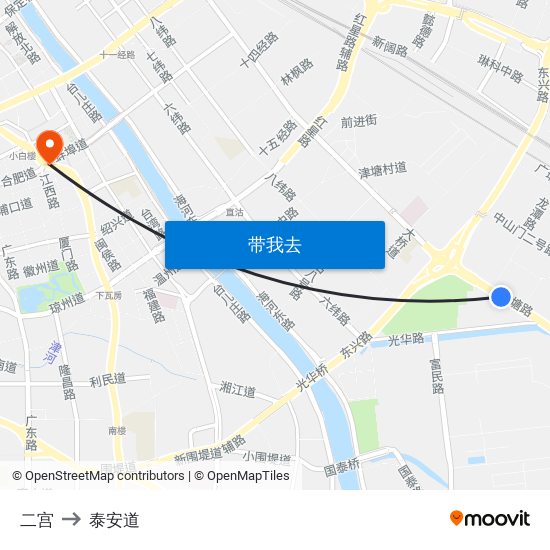 二宫 to 泰安道 map