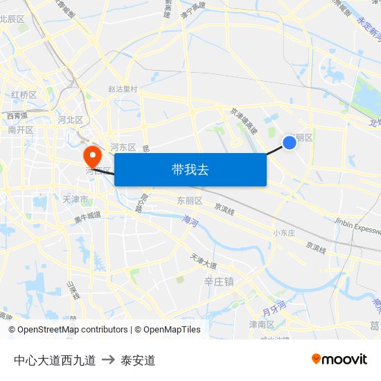 中心大道西九道 to 泰安道 map