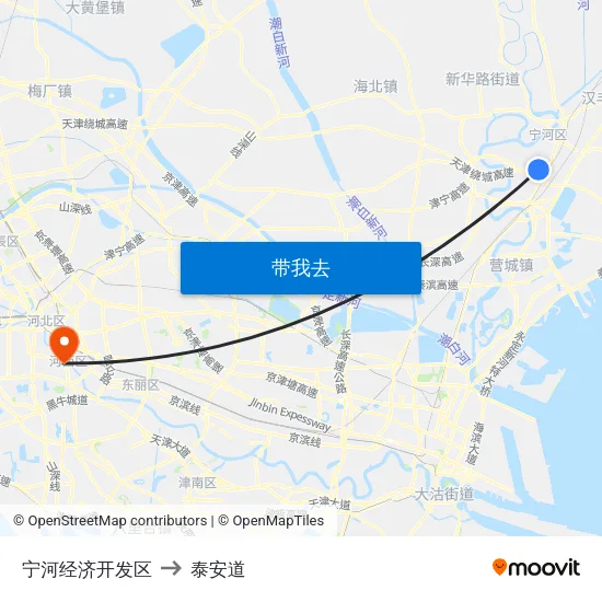 宁河经济开发区 to 泰安道 map