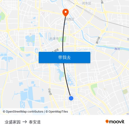 业盛家园 to 泰安道 map
