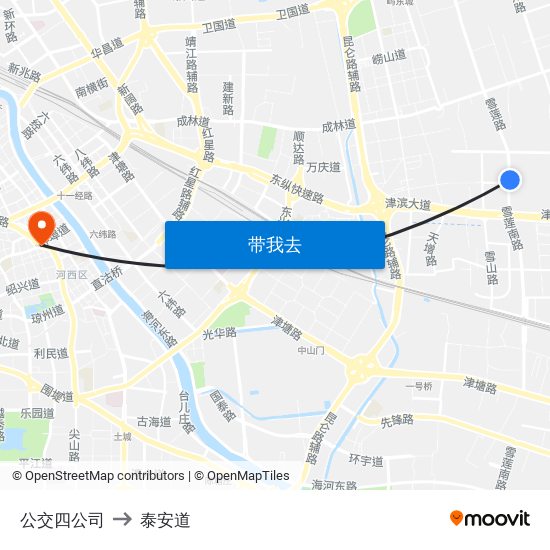 公交四公司 to 泰安道 map