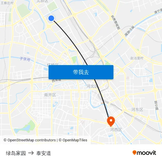 绿岛家园 to 泰安道 map