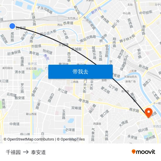 千禧园 to 泰安道 map