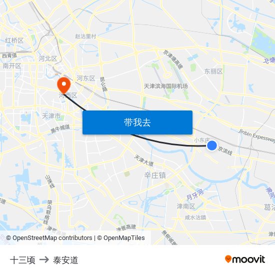 十三顷 to 泰安道 map
